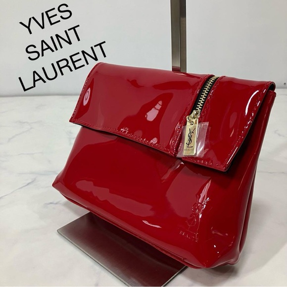 Yves Saint Laurent Handbags - YSL Beauty Red Faux Patent Leather Makeup Cosmetics Bag / Prestige Pouch, NEW!